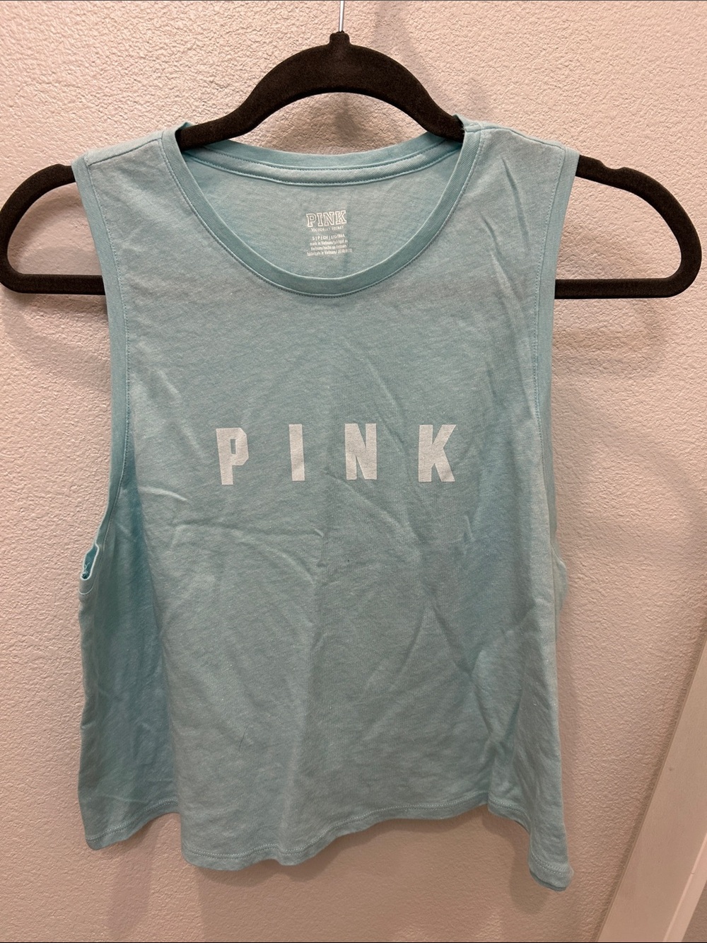 PINK Victoria's Secret Light Aqua Logo Muscle Tank
